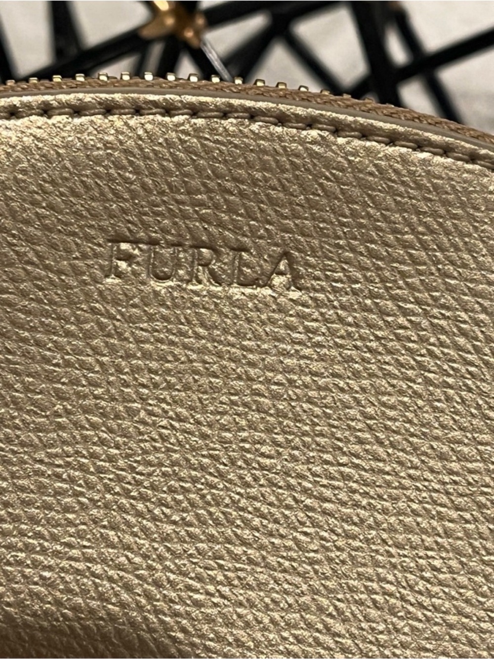 Furla Metallic Gold Dome Cosmetic Pouch